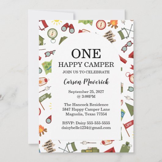 One Happy Camper Adventure Birthday Einladung (Vorderseite)