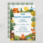 One Happy Camper, Animals 1st Birthday Einladung (Vorne/Hinten)