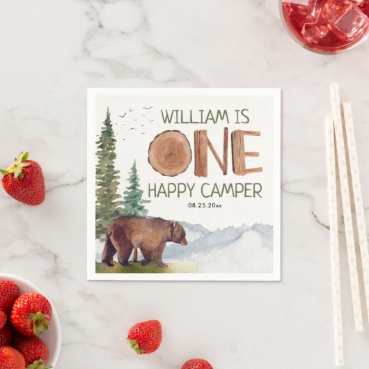 One Happy Camper Bär Geburtstag Serviette (Beispiel)
