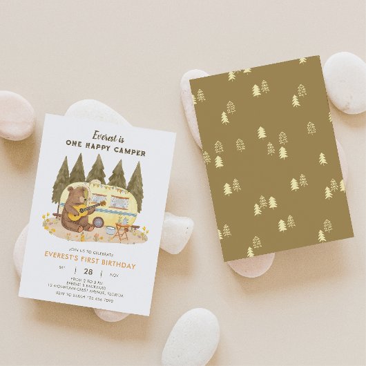 One Happy Camper Bären Geburtstag Einladung