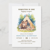 One Happy Camper Bear Birthday Einladung 7 (Vorderseite)