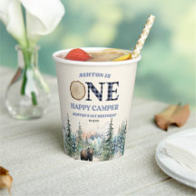 ONE Happy Camper Bear Blue 1. Geburtstag Party