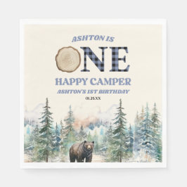 ONE Happy Camper Bear Blue 1. Geburtstag Party Serviette