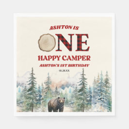ONE Happy Camper Bear Red 1. Geburtstag Party Serviette