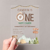 One Happy Camper Bear Woodland 1. Geburtstag Acryleinladungen (Insitu (Handheld))