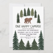 One Happy Camper Bear Woodland 1. Geburtstag Einladung (Vorderseite)