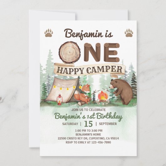 One Happy Camper Birthday Camping Einladung (Vorderseite)
