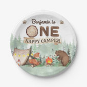 One Happy Camper Birthday Camping Party Plate Pappteller (Vorderseite)