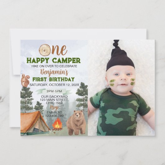 One Happy Camper Birthday Einladung (Vorderseite)