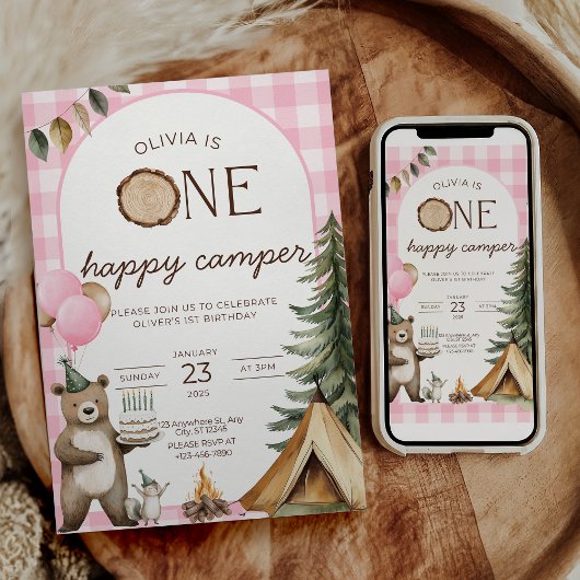 One Happy Camper Birthday Invitation Camping 1st  Einladung