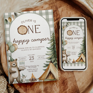 One Happy Camper Birthday Invitation Camping 1st  Einladung