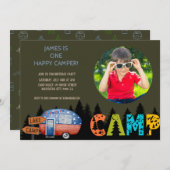 One Happy Camper Birthday Kids Foto Einladung (Vorne/Hinten)