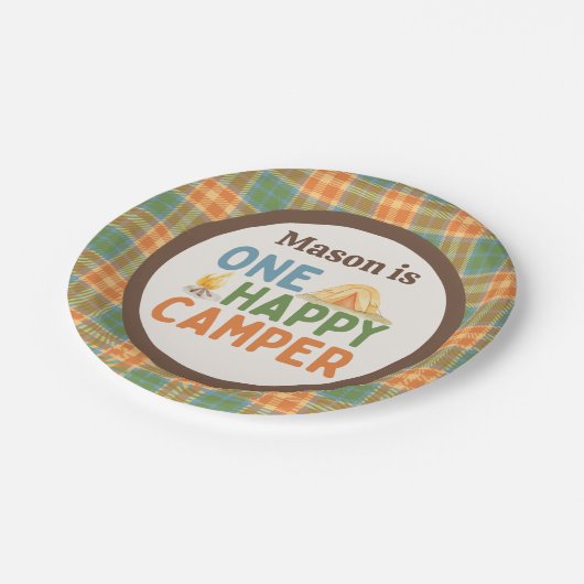 One Happy Camper Birthday Paper Plate Pappteller (Schrägansicht)