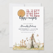 One Happy Camper Boho Pink 1. Geburtstag Einladung (Vorderseite)