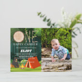 One Happy Camper Boy 1. Geburtstag Einladung (Stehend Vorderseite)