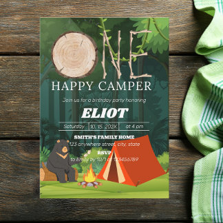One Happy Camper Boy 1. Geburtstag Einladung
