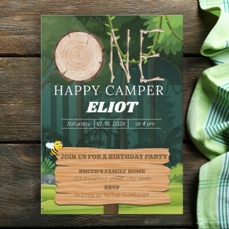 One Happy Camper Boy 1. Geburtstag Einladung