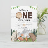 One Happy Camper Boy 1st Birthday Party Einladung (Stehend Vorderseite)