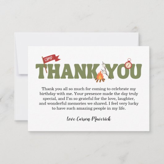 One Happy Camper Boys Birthday Thank You Card (Vorderseite)