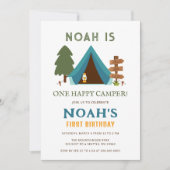 One Happy Camper Boys erster Geburtstag Einladung (Vorderseite)