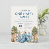 One Happy Camper Camping 1st Birthday Einladung (Stehend Vorderseite)