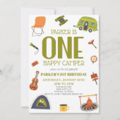 One Happy Camper Camping 1st First Birthday Party Einladung (Vorderseite)