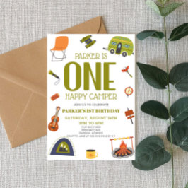 One Happy Camper Camping 1st First Birthday Party Einladung