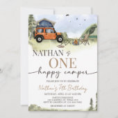 One Happy Camper Camping Boy Birthday Einladung (Vorderseite)