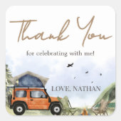 One Happy Camper Camping Boy Birthday Quadratischer Aufkleber (Vorderseite)