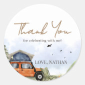 One Happy Camper Camping Boy Birthday Runder Aufkleber (Vorderseite)