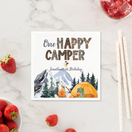 One Happy Camper | Camping Geburtstag Serviette (Beispiel)