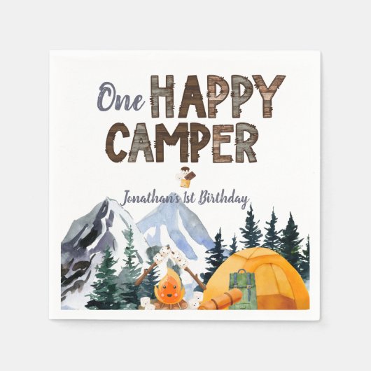 One Happy Camper | Camping Geburtstag Serviette (Vorderseite)