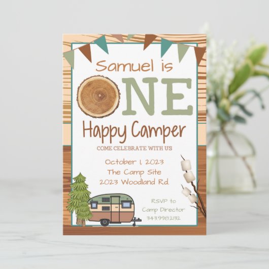 ONE Happy Camper Einladung (Stehend Vorderseite)