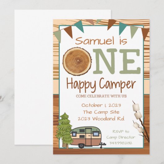 ONE Happy Camper Einladung (Vorne/Hinten)