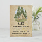 One Happy Camper Erste Geburtstagsparty Einladung (Stehend Vorderseite)
