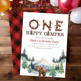 One Happy Camper Erste Geburtstagsparty Einladung