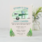 One Happy Camper Erste Geburtstagsparty Einladung (Stehend Vorderseite)