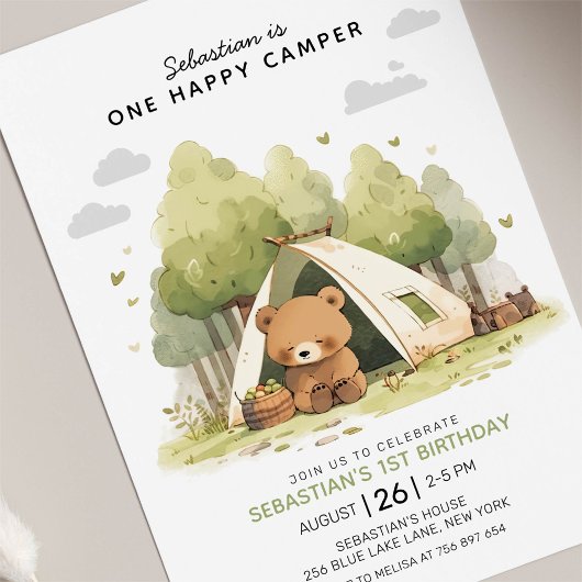 One Happy Camper Erster Geburtstag Einladung