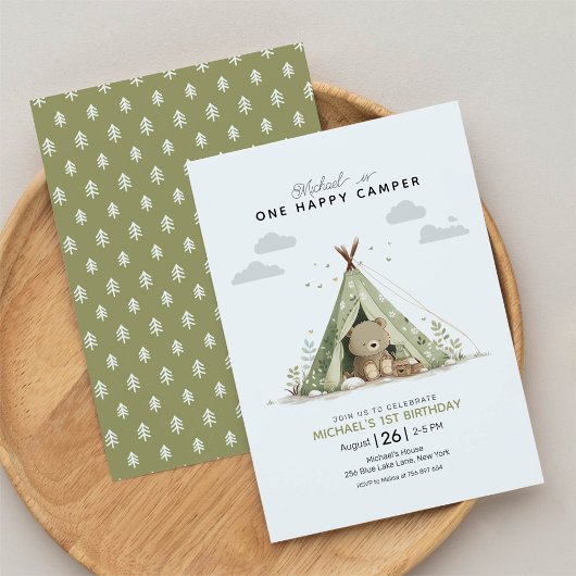 One Happy Camper Erster Geburtstag Einladung