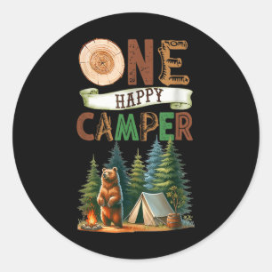 One Happy Camper Erster Geburtstag Familie Camping Runder Aufkleber