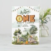 One Happy Camper First Birthday Invitation Einladung (Stehend Vorderseite)