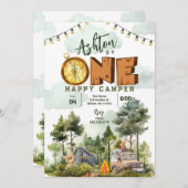 One Happy Camper First Birthday Invitation Einladung (Vorne/Hinten)