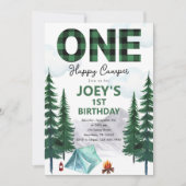 One Happy Camper First Birthday Invitation Einladung (Vorderseite)