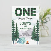 One Happy Camper First Birthday Invitation Einladung (Stehend Vorderseite)