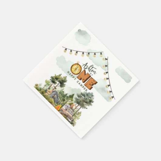 One Happy Camper First Birthday  Serviette (Ecke)