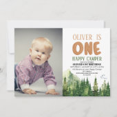 One Happy Camper Foto Forest Birthday Einladung (Vorderseite)