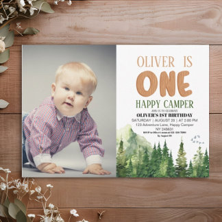 One Happy Camper Foto Forest Birthday Einladung