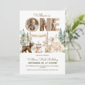 One Happy Camper Foto zum ersten Geburtstag Einladung (Stehend Vorderseite)