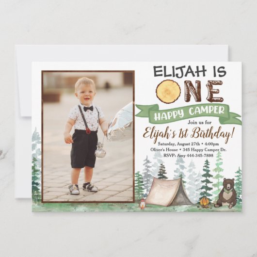 One Happy Camper Geburtstag Einladung 1. Geburtsta (Vorderseite)