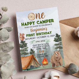 One Happy Camper Geburtstagseinladung Waldbär Einladung